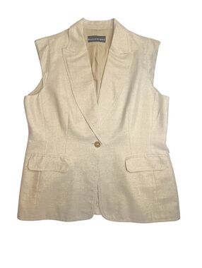 Bianca Nygård Gold Metallic Linen Blend Sleeveless Blazer Vest Size L